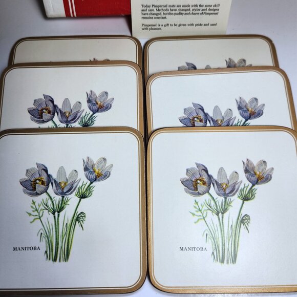 Manitoba Crocus Pimpernel Coasters Set of Six w/ Box Open Vintage Nice - Picture 5 of 7